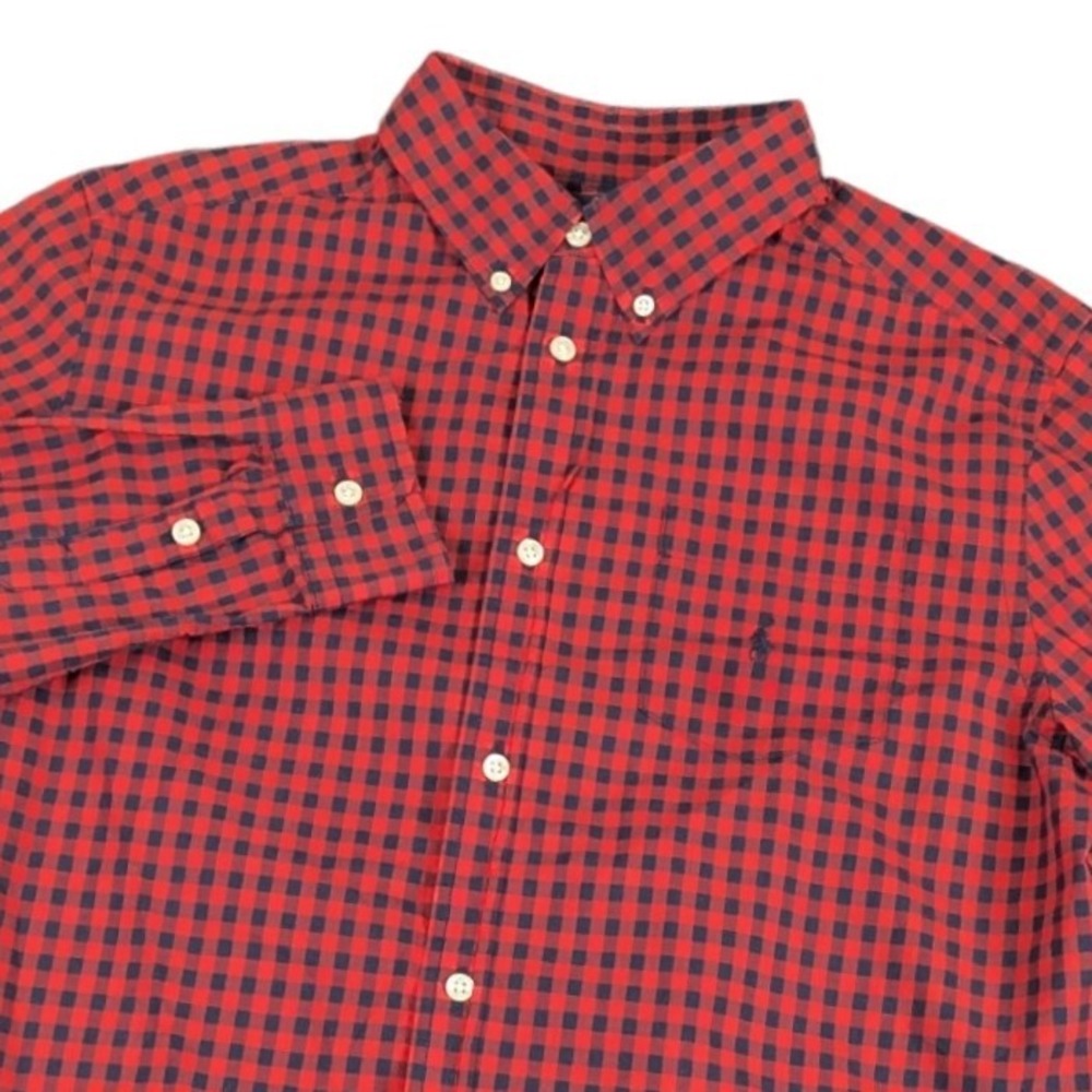 Ralph Lauren Boys XL 18-20 Red Navy Gingham Cotton Button Down Shirt Pony Logo